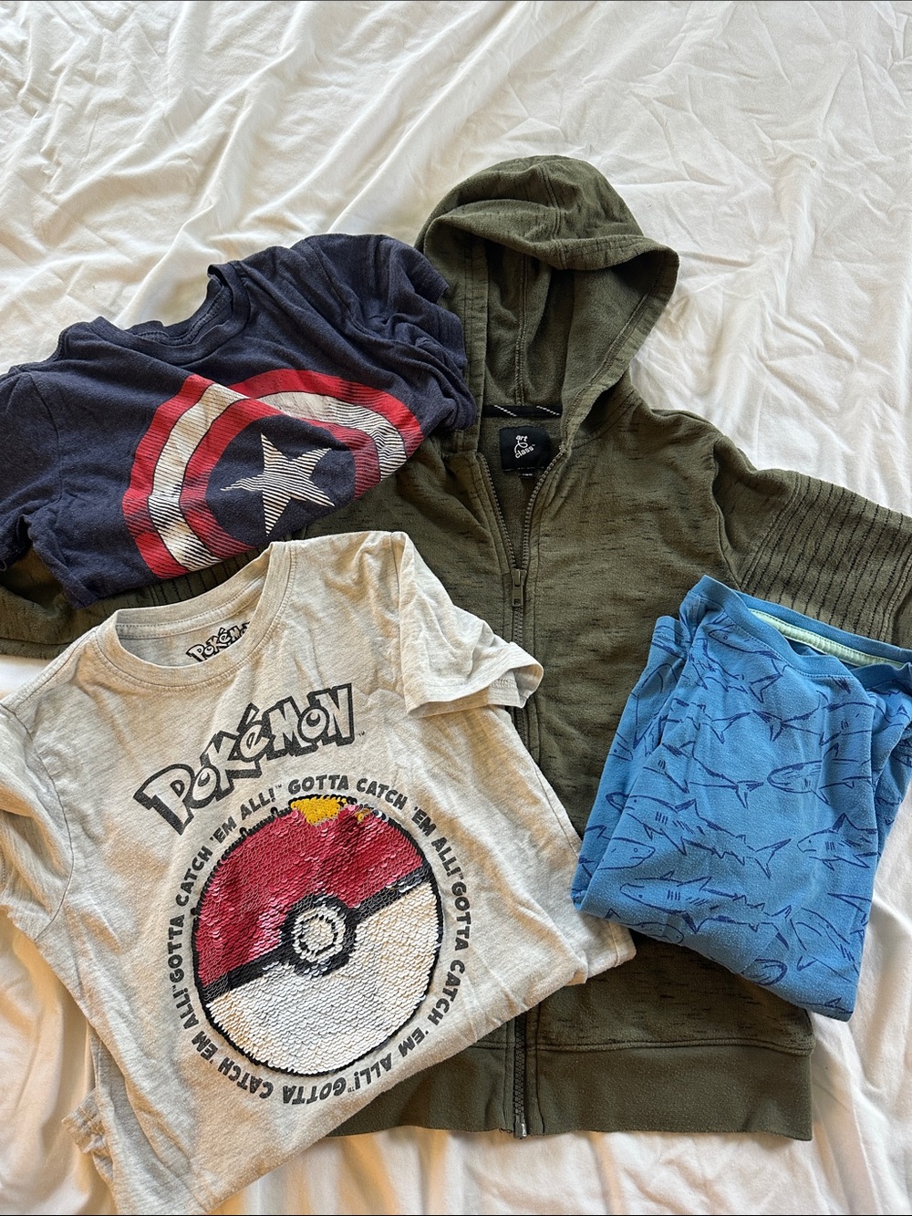Bundle of art class Kids Olive Green Zip Hoodie with Blue and Gray Graphic Tops